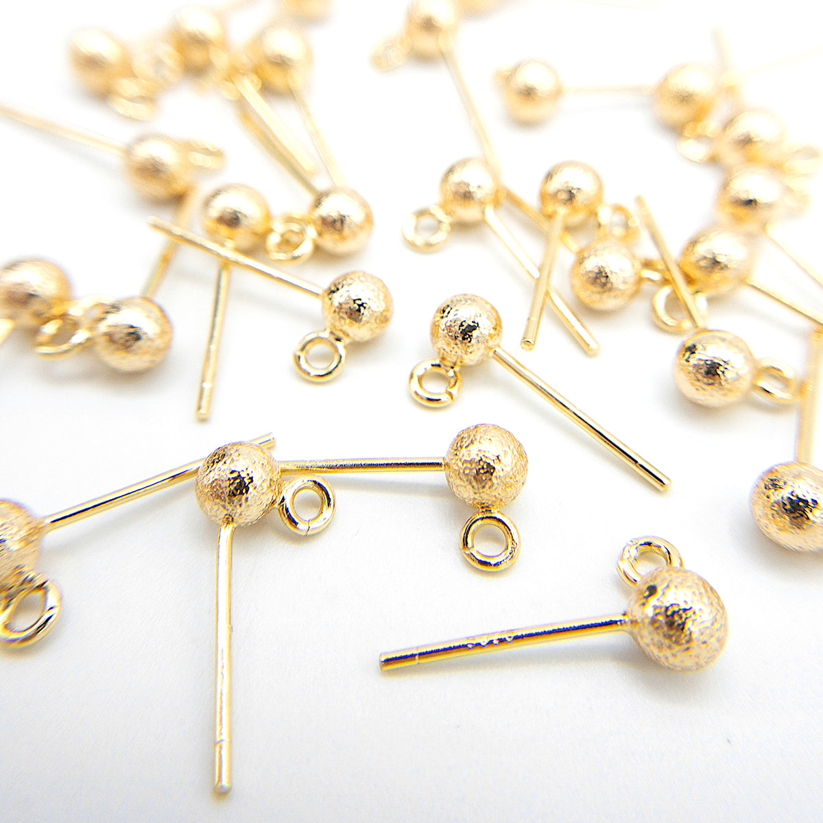 Ball Posts Stud Earring Findings in 18K Gold Plating, STARDUST Finish, 4mm Ball with Loop, Nickel Free, FINAL SALE Packs of 10 Pieces (BRER-0025G)