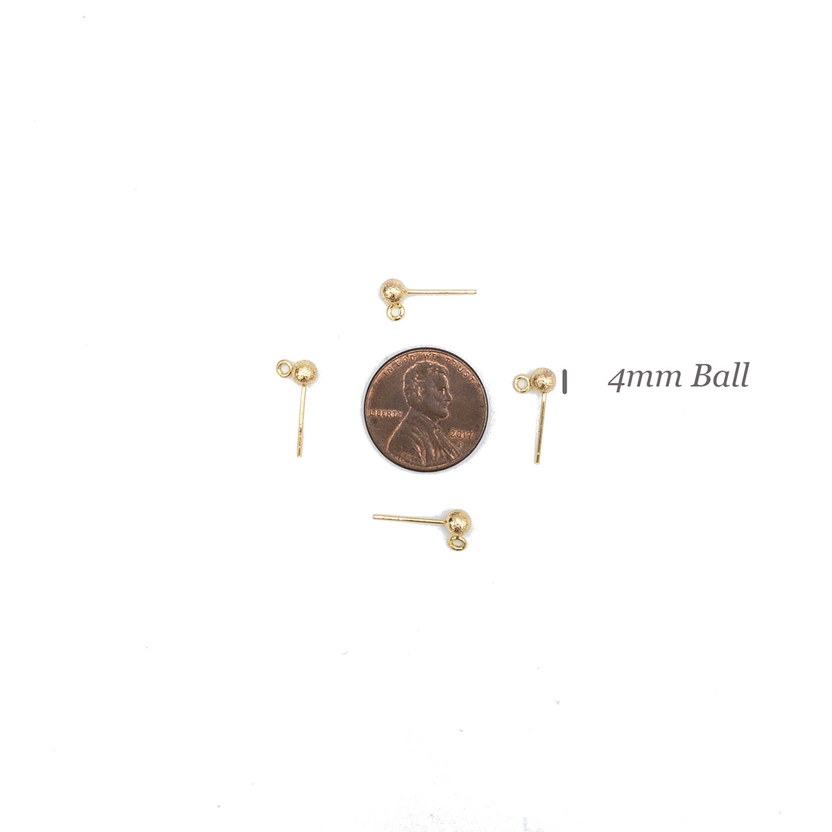 Ball Posts Stud Earring Findings in 18K Gold Plating, STARDUST Finish, 4mm Ball with Loop, Nickel Free, FINAL SALE Packs of 10 Pieces (BRER-0025G)