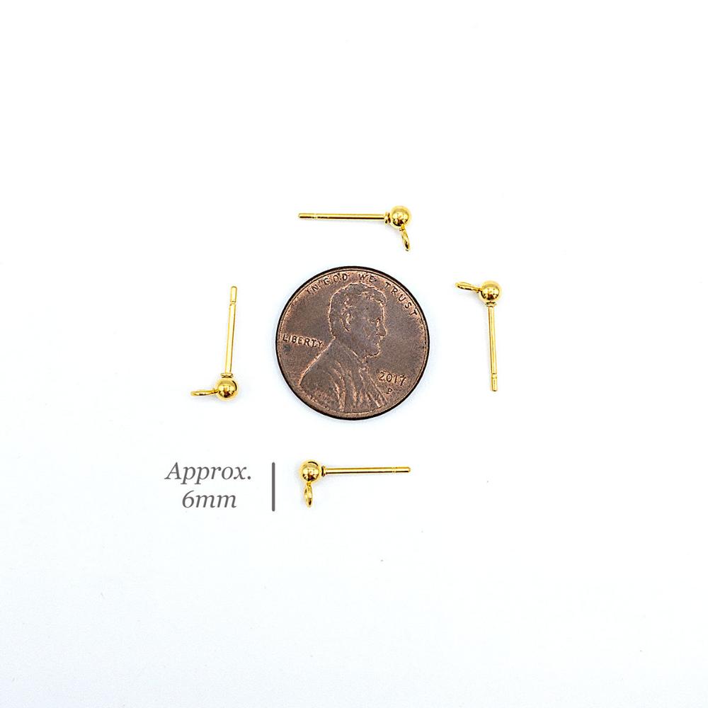 Ball Stud Earring Findings with Loop for Jewelry Making, 3mm Ball, 18K Gold Plated, Stainless Steel Earring Findings, With Ear Nuts, Retail Wholesale (STER-0013AG)