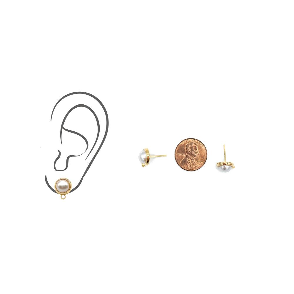 Pearl Earring Studs, 10PCs+ Imitation Pearl Earring Finding with 925 Silver Posts & Attach Loop in Anti-tarnish 18K Gold Plating