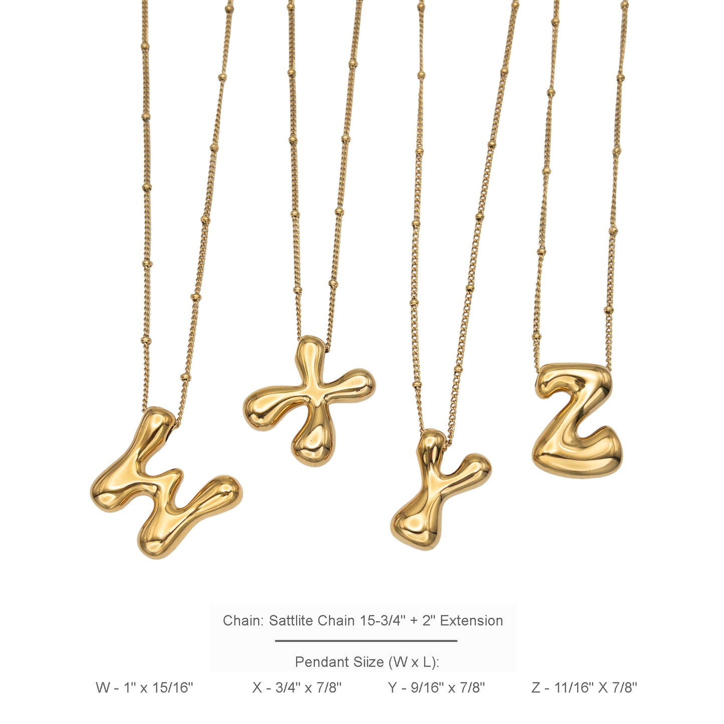 Bubble Initial A-Z Letter Charm Necklace in Hypoallergenic Stainless Steel, Balloon Initial Necklace Adjustable 16-18" Chain in 18K Gold PVD Plating