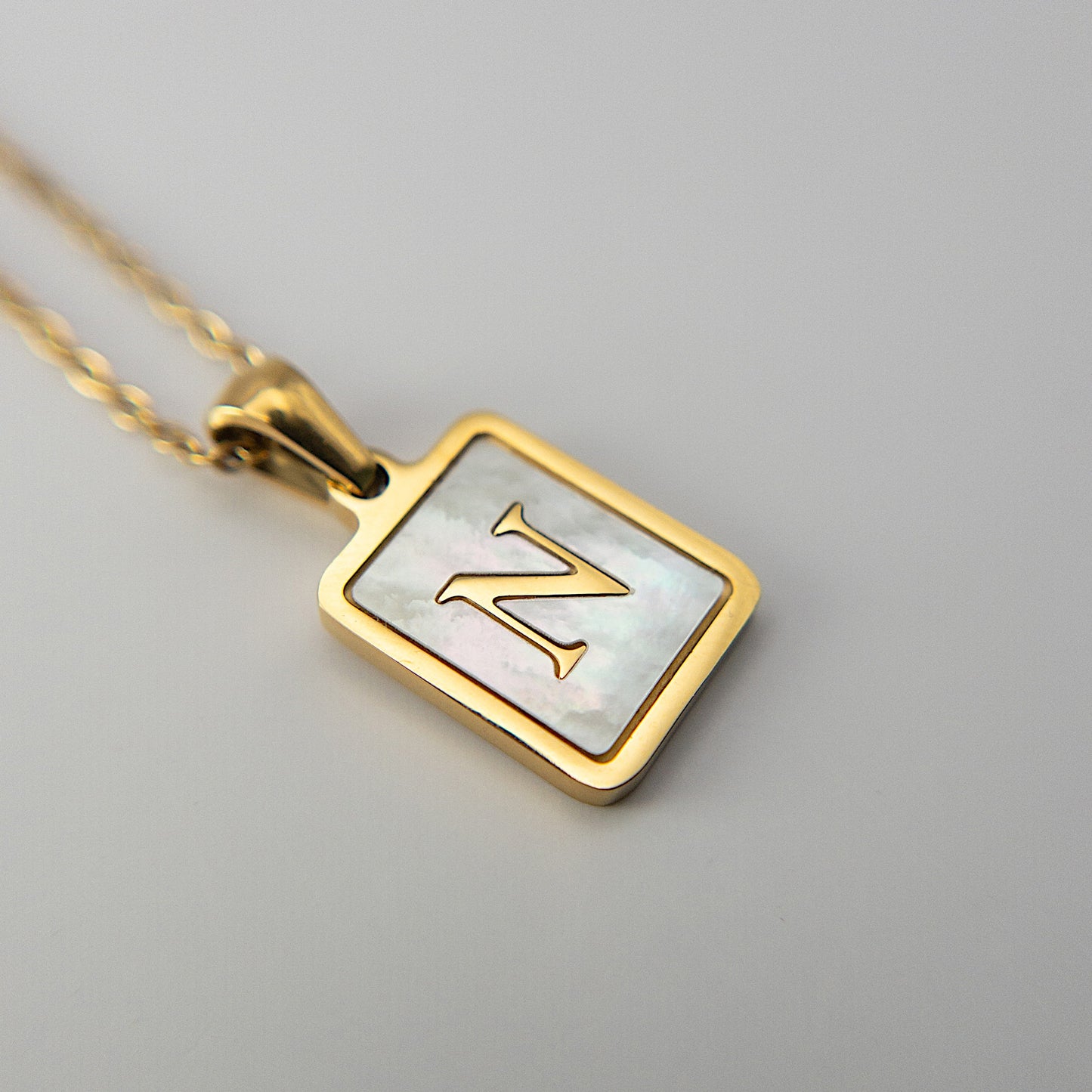 Mother of Pearl Initial Necklace (A–Z), Non-allergy Stainless Steel in Long Lasting & Waterproof 18K Gold 16-inch Cable Chain with Extender