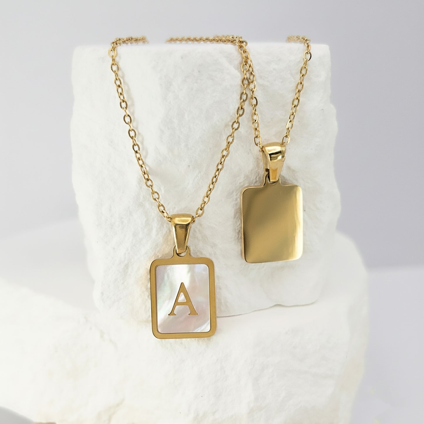 Mother of Pearl Initial Necklace (A–Z), Non-allergy Stainless Steel in Long Lasting & Waterproof 18K Gold 16-inch Cable Chain with Extender