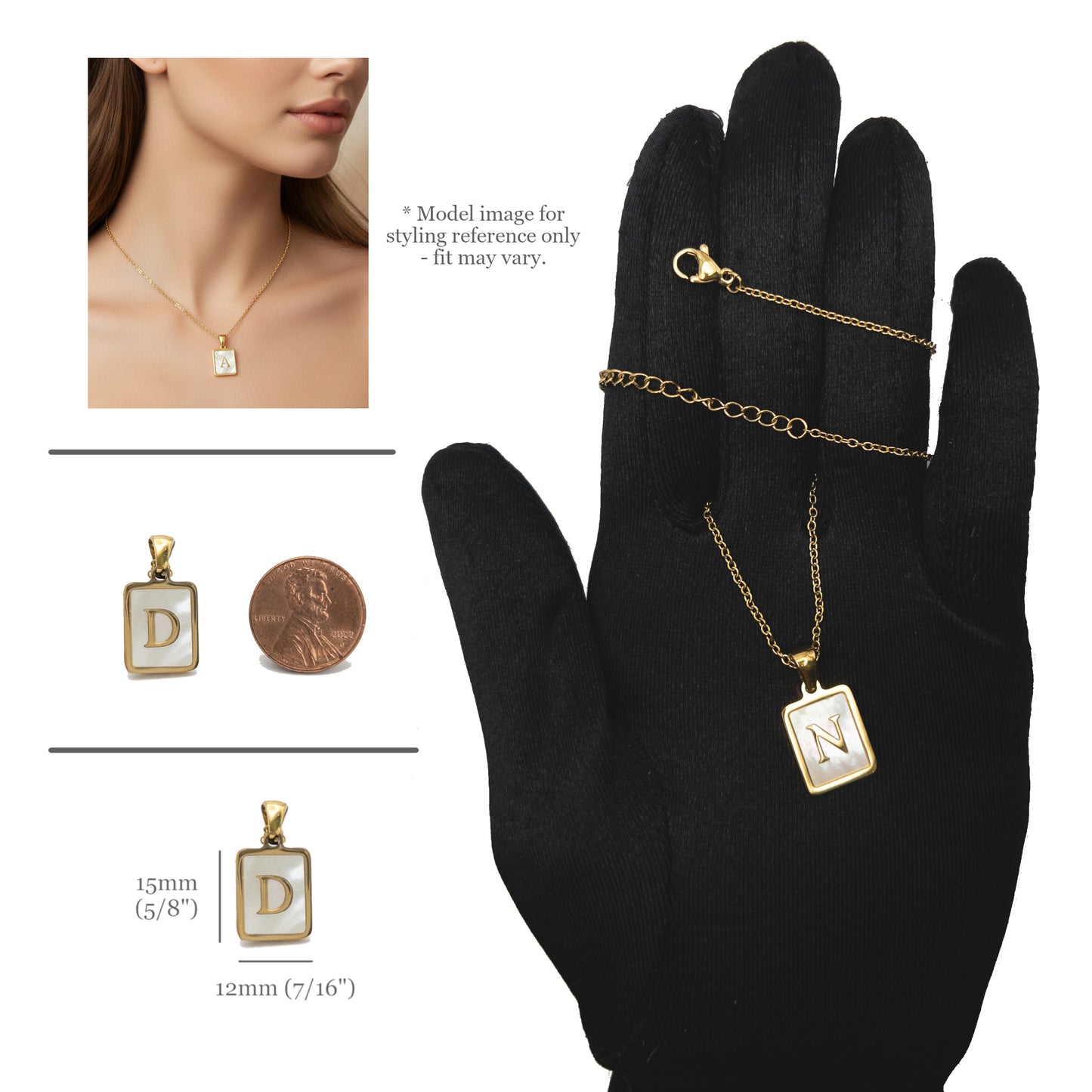 Mother of Pearl Initial Necklace (A–Z), Non-allergy Stainless Steel in Long Lasting & Waterproof 18K Gold 16-inch Cable Chain with Extender