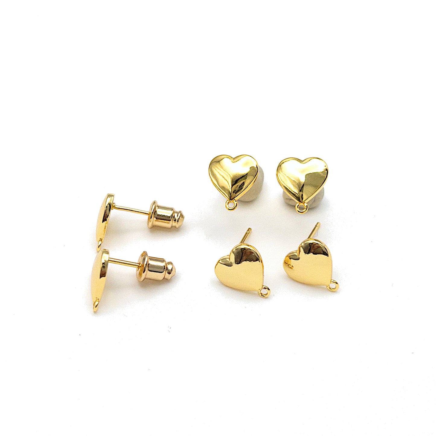 Heart Stud Earring Findings with Loop for Jewelry Making, Lead and Nickel Free with 18K Gold Plated, Wholesale Earring Findings, 10 Pieces