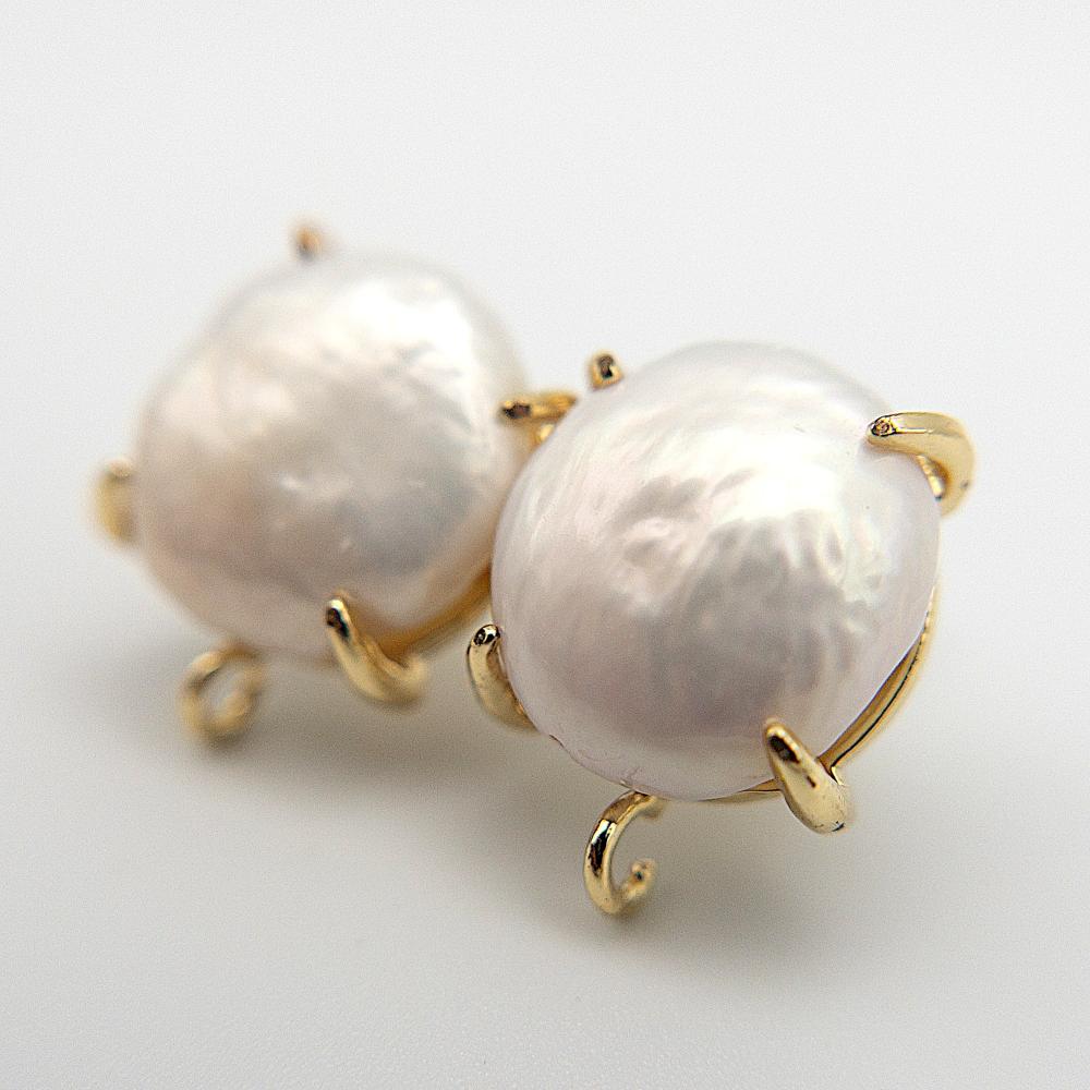 Round Cultured Pearl Stud Earring Findings with Loop for Making Drop & Dangle Earring, With Ear Nut, Lead and Nickel Free 18K Gold Plating