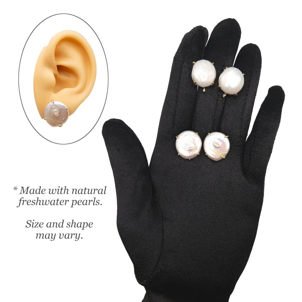 Round Cultured Pearl Stud Earring Findings with Loop for Making Drop & Dangle Earring, With Ear Nut, Lead and Nickel Free 18K Gold Plating