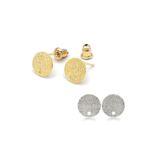Round Earring Posts in Stardust Textured finish, 10 Pieces, 18K Gold Plated, Lead & Nickel Free, Stud Earring Findings, Retail/ Wholesale (BRER0014)
