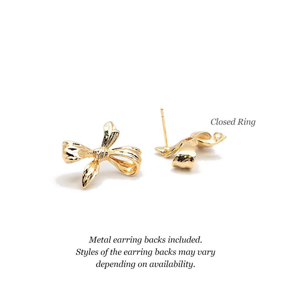 Bow Tie Stud Earring Findings for Jewelry Making, Earring Parts with Loop, Lead Nickel Free, 18K Gold Plated