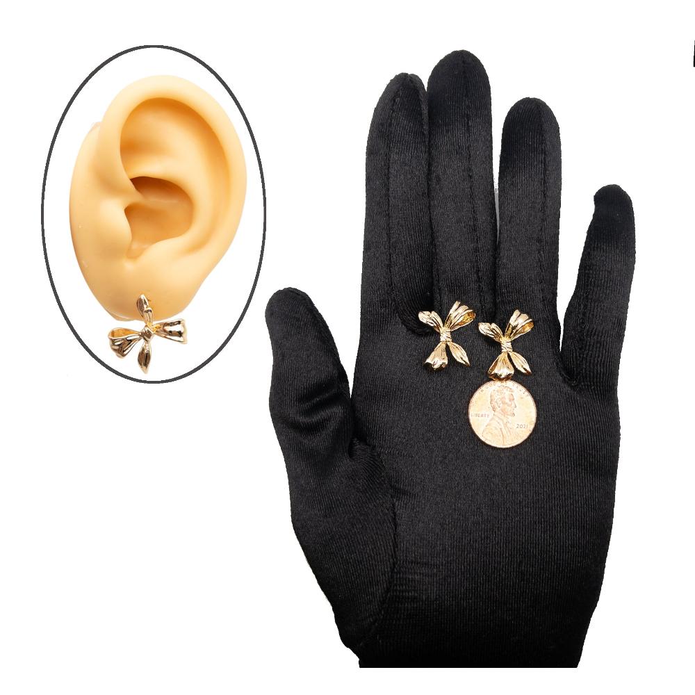 Bow Tie Stud Earring Findings for Jewelry Making, Earring Parts with Loop, Lead Nickel Free, 18K Gold Plated
