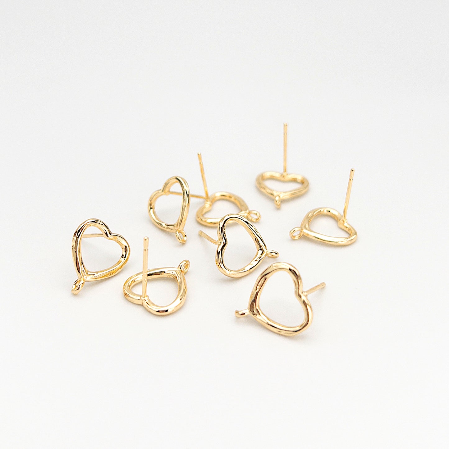 Small Open Heart Stud Earring Findings with 14K Gold Plating, Earring Findings for Jewelry Making, Lead & Nickel Free, Buy USA, 10 Pieces