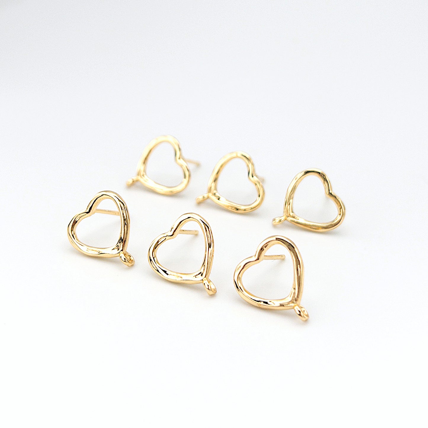 Small Open Heart Stud Earring Findings with 14K Gold Plating, Earring Findings for Jewelry Making, Lead & Nickel Free, Buy USA, 10 Pieces