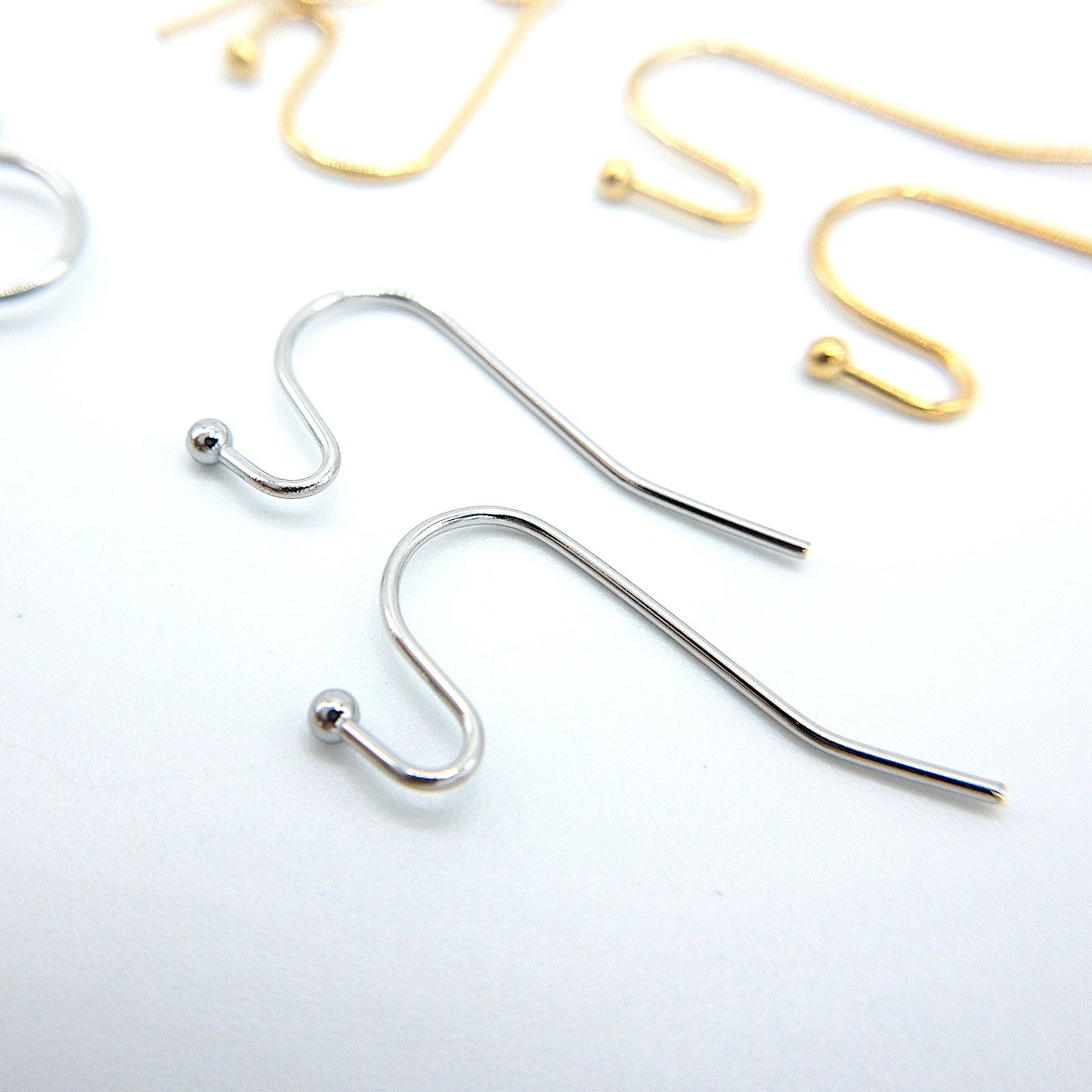 Earring Hook Findings, 10PCs+ Hypoallergenic Stainless Steel Earring Wire with 2mm Stopper Ball, Anti-tarnish 18K Gold Plated or Steel Color