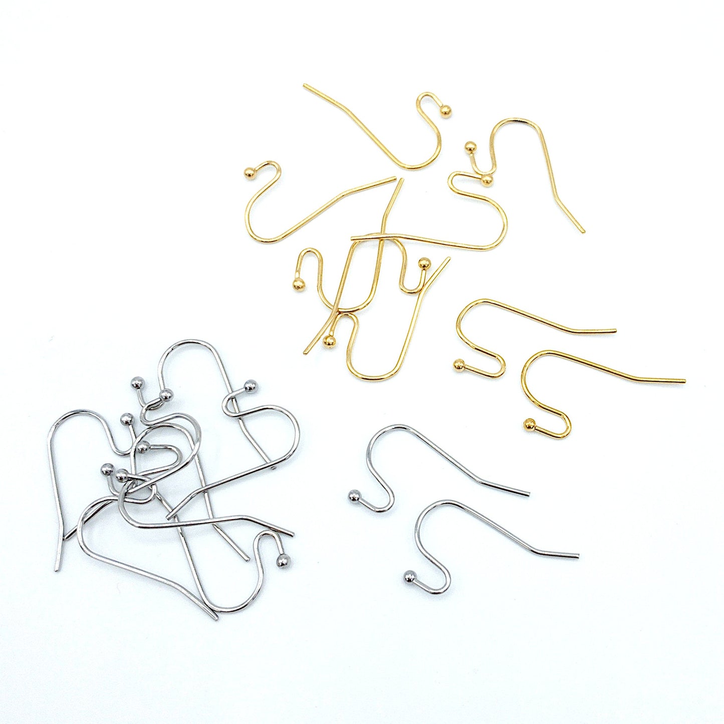 Earring Hook Findings, 10PCs+ Hypoallergenic Stainless Steel Earring Wire with 2mm Stopper Ball, Anti-tarnish 18K Gold Plated or Steel Color