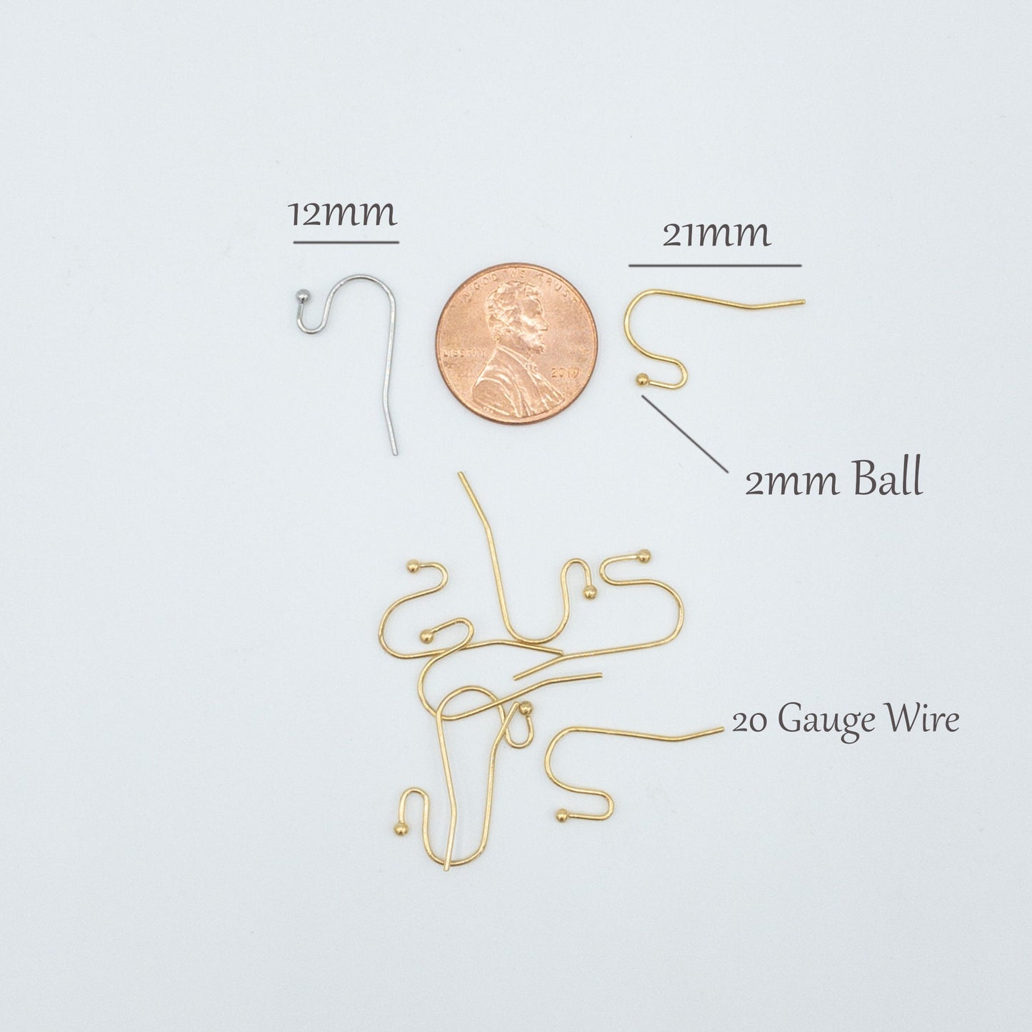 Earring Hook Findings, 10PCs+ Hypoallergenic Stainless Steel Earring Wire with 2mm Stopper Ball, Anti-tarnish 18K Gold Plated or Steel Color