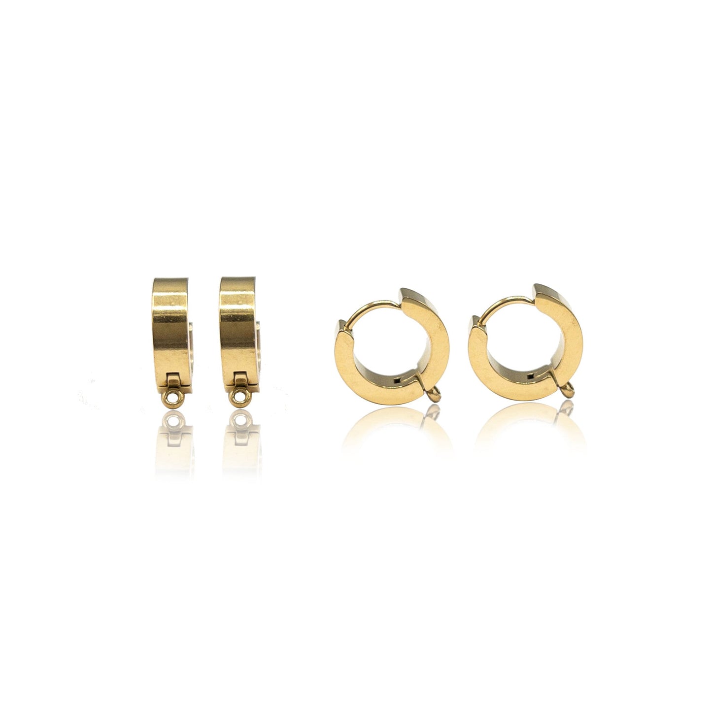 Hoop Earring Findings, 4PCs+ Hypoallergenic Steel Huggie Hoop Earring Blanks with Attach Loop in Anti-tarnish 18K PVD Gold or Steel Finish