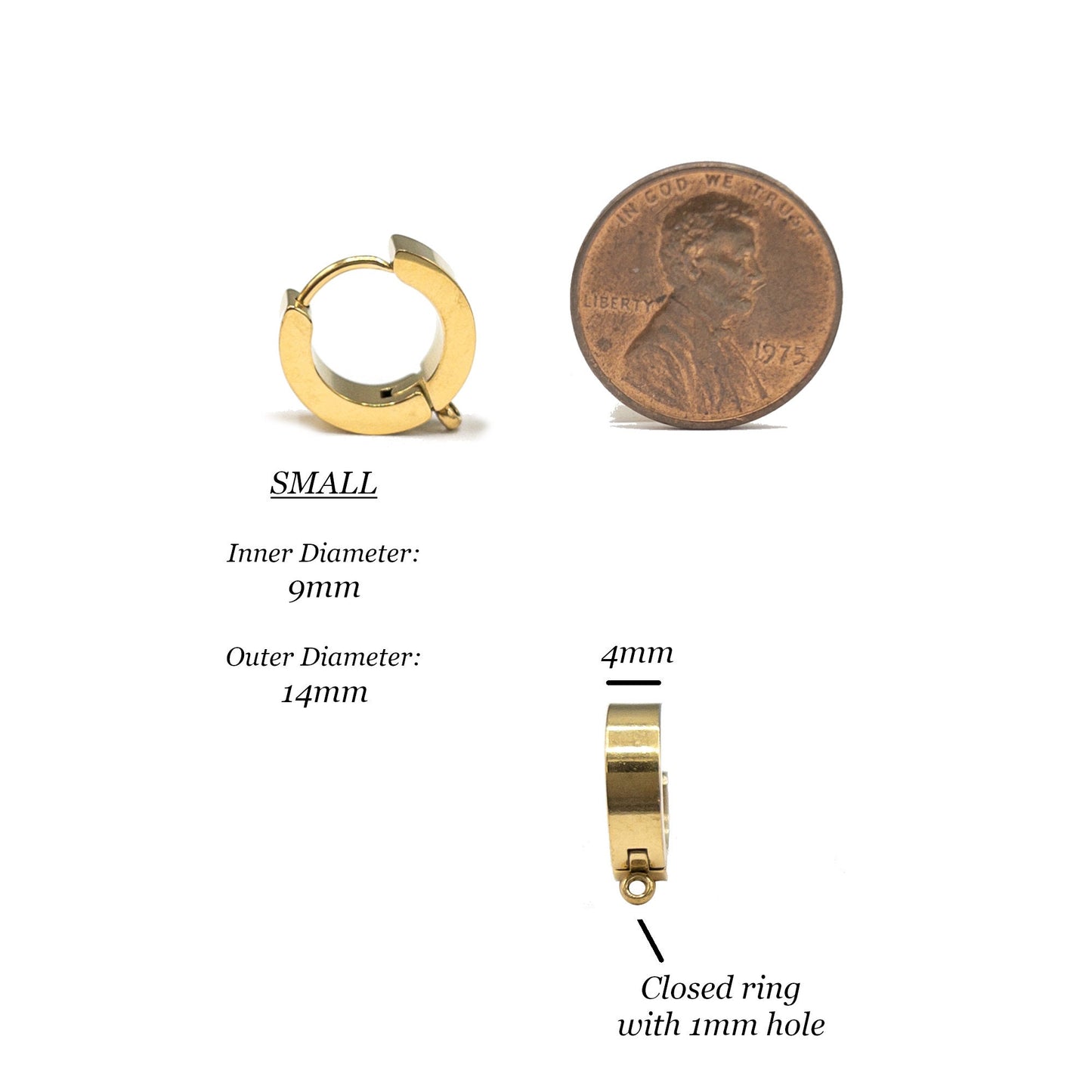 Hoop Earring Findings, 4PCs+ Hypoallergenic Steel Huggie Hoop Earring Blanks with Attach Loop in Anti-tarnish 18K PVD Gold or Steel Finish