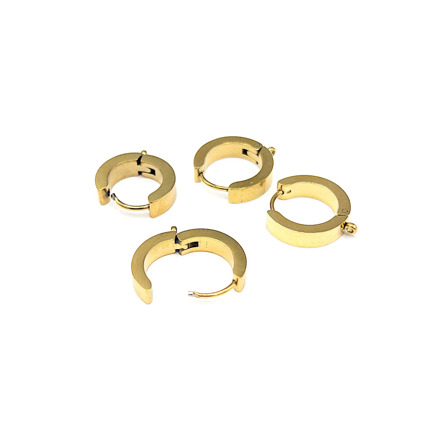 Hoop Earring Findings, 4PCs+ Hypoallergenic Steel Huggie Hoop Earring Blanks with Attach Loop in Anti-tarnish 18K PVD Gold or Steel Finish