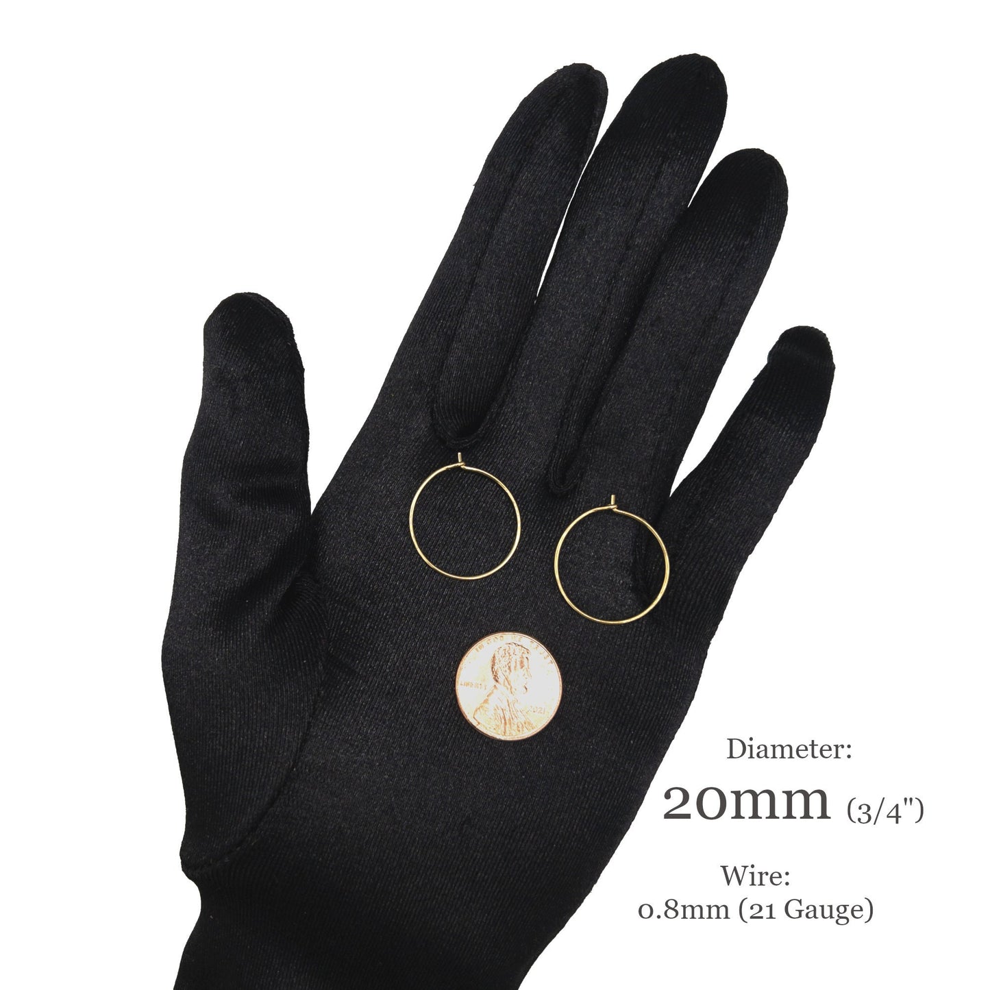HOOP Earrings, 10PCs+ Hypoallergenic Surgical Steel Wine Glass Earring in 18K PVD Gold Plating and Polished Tip, 15 and 20mm, US Seller