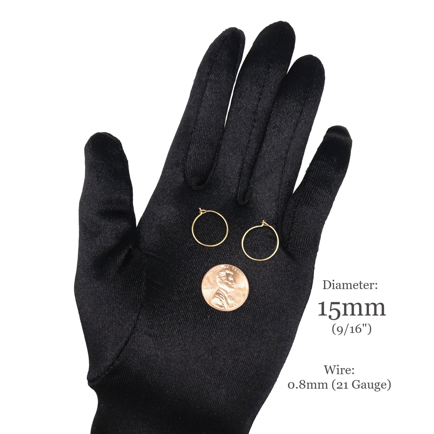 HOOP Earrings, 10PCs+ Hypoallergenic Surgical Steel Wine Glass Earring in 18K PVD Gold Plating and Polished Tip, 15 and 20mm, US Seller