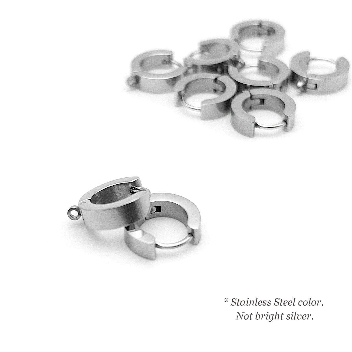 Hoop Earring Findings, 4PCs+ Hypoallergenic Steel Huggie Hoop Earring Blanks with Attach Loop in Anti-tarnish 18K PVD Gold or Steel Finish