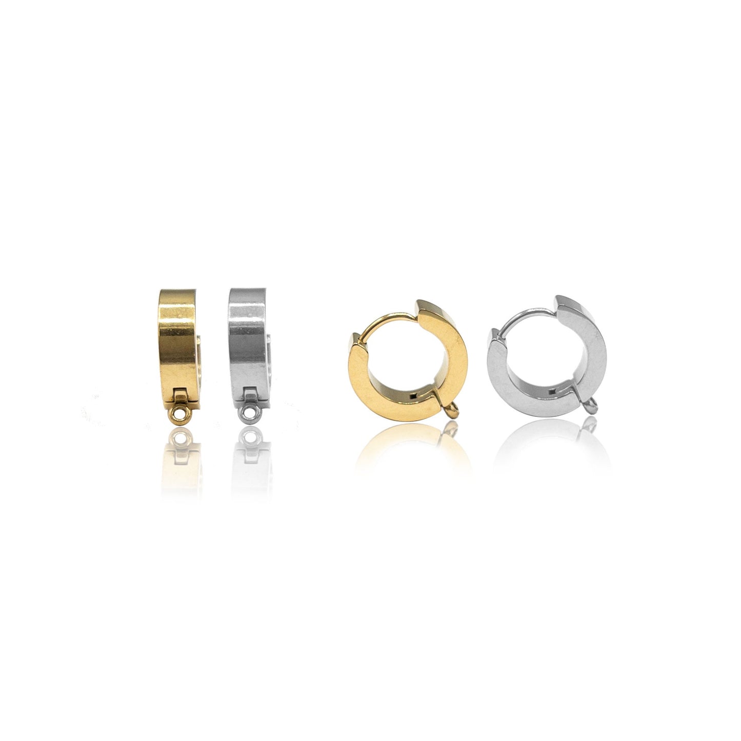Hoop Earring Findings, 4PCs+ Hypoallergenic Steel Huggie Hoop Earring Blanks with Attach Loop in Anti-tarnish 18K PVD Gold or Steel Finish