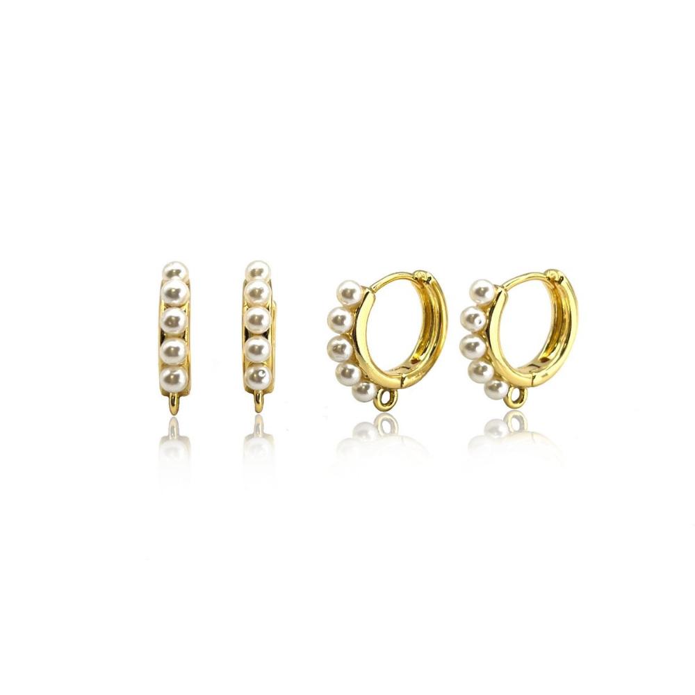 Pearl Huggie Hoop Earring Findings, One-Touch Hoop in Anti-Tarnish 18K Gold Plating, Earring Hoop with Ring/ Loop, Nickel & Lead Free - UniqueBeadsNY