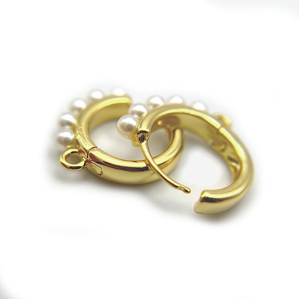 Pearl Huggie Hoop Earring Findings, One-Touch Hoop in Anti-Tarnish 18K Gold Plating, Earring Hoop with Ring/ Loop, Nickel & Lead Free - UniqueBeadsNY