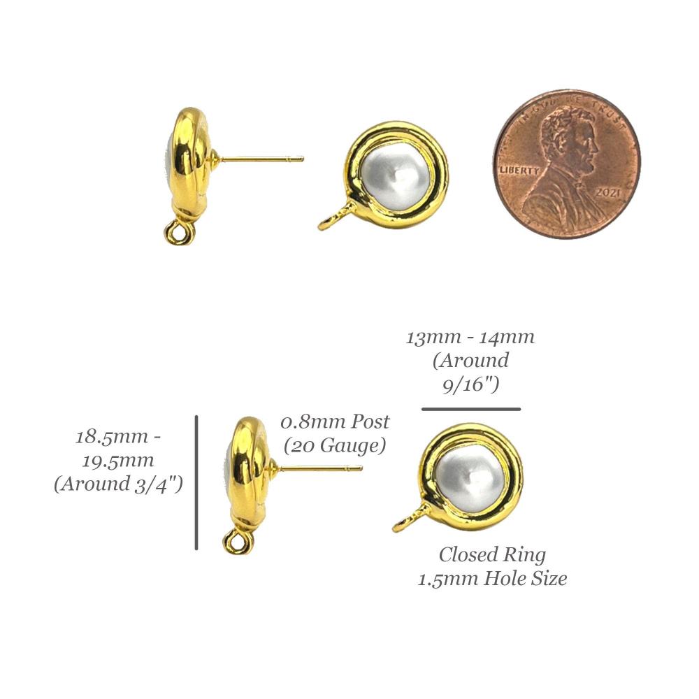 Pearl Stud Earring Findings with Loop, Cultured Pearl Earrings for Making Drop & Dangle Earrings, 18K Gold Plated with Nickel and Lead-Free - UniqueBeadsNY