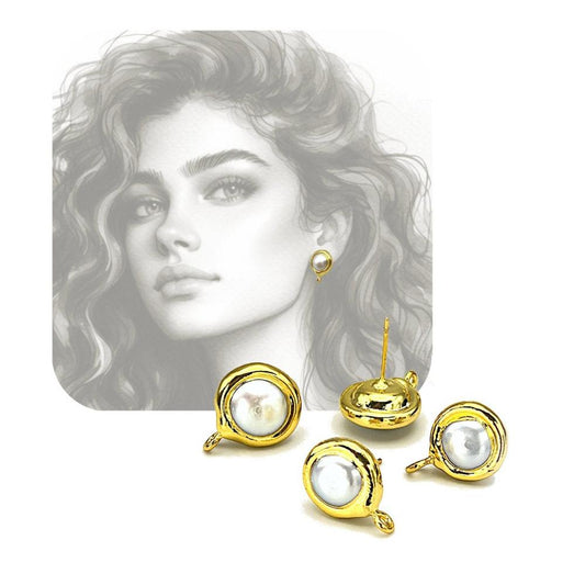 Pearl Stud Earring Findings with Loop, Cultured Pearl Earrings for Making Drop & Dangle Earrings, 18K Gold Plated with Nickel and Lead-Free - UniqueBeadsNY