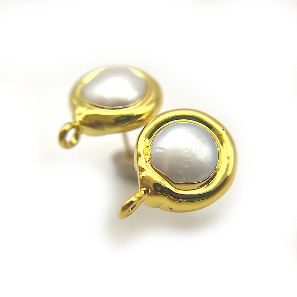 Pearl Stud Earring Findings with Loop, Cultured Pearl Earrings for Making Drop & Dangle Earrings, 18K Gold Plated with Nickel and Lead-Free - UniqueBeadsNY