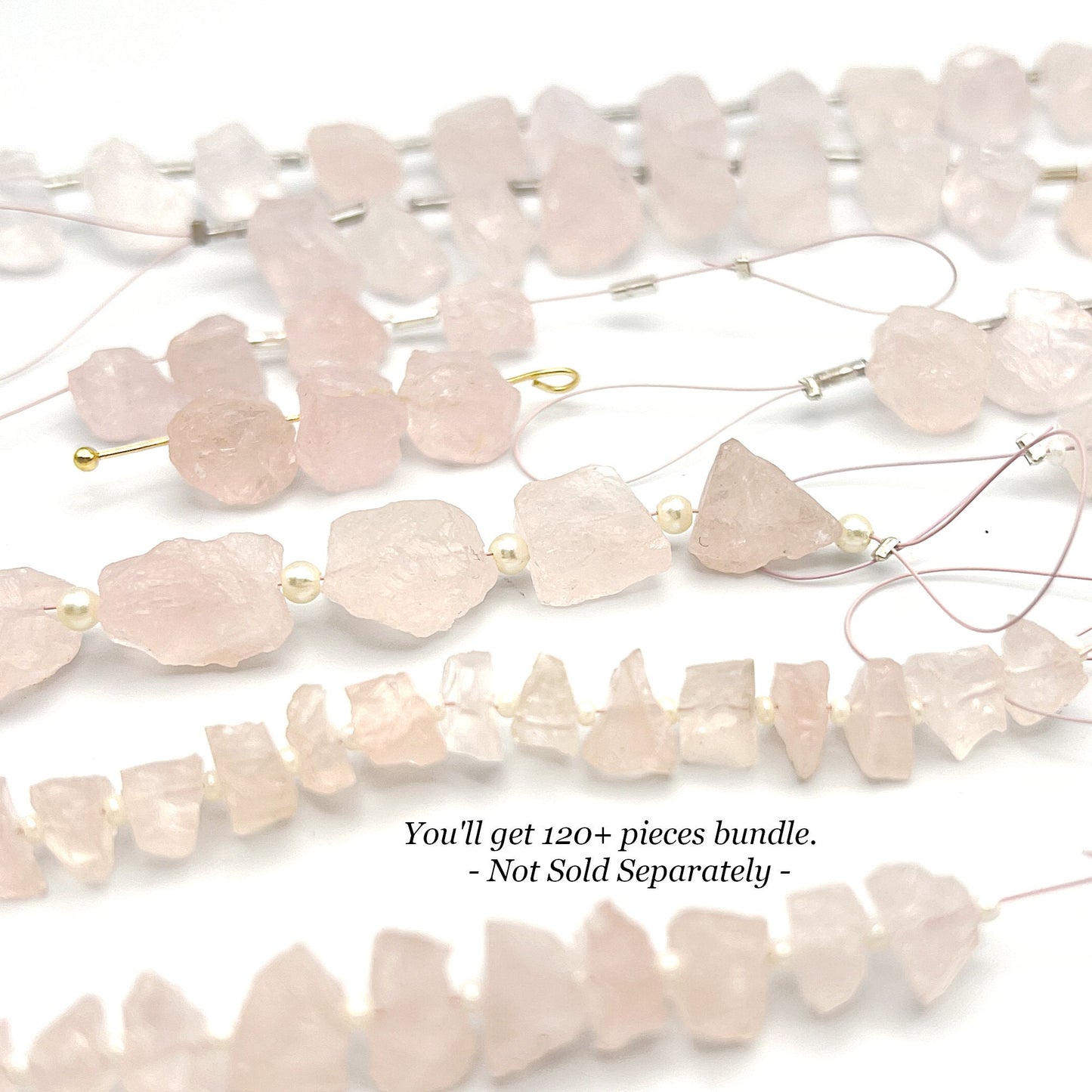 Raw Rose Quartz Gemstone, Rough Cut October Birthstone, Loose Pink Crystal Gemstone Beads, FINAL SALE by Bundle of 120+ Pieces - UniqueBeadsNY