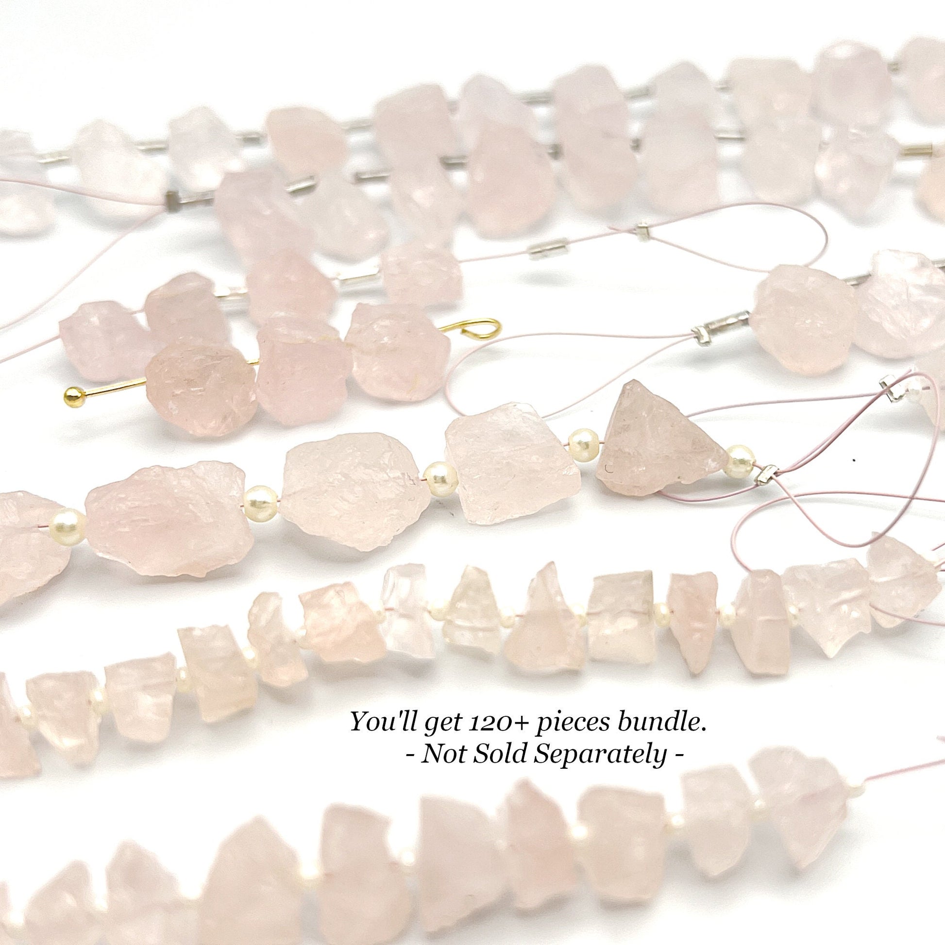 Raw Rose Quartz Gemstone, Rough Cut October Birthstone, Loose Pink Crystal Gemstone Beads, FINAL SALE by Bundle of 120+ Pieces - UniqueBeadsNY