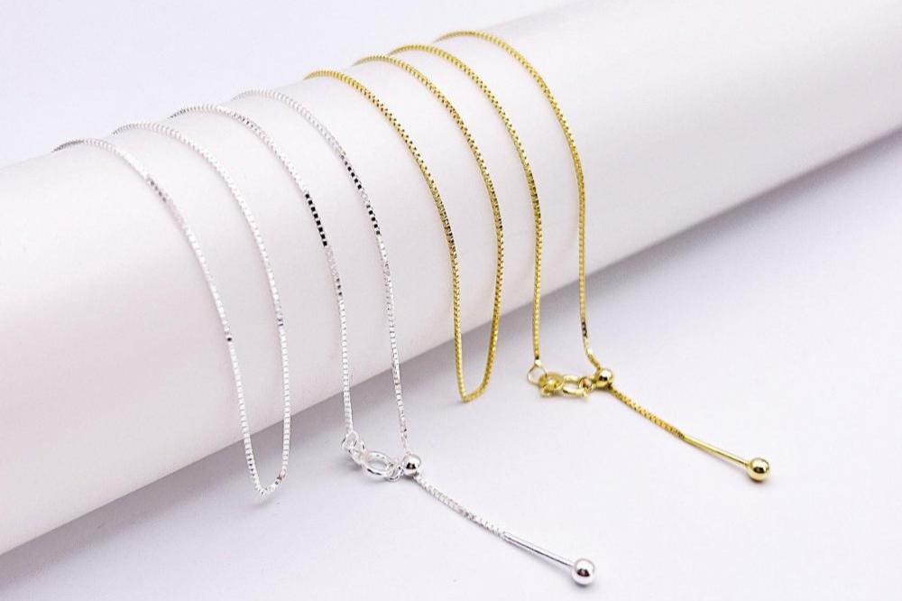 Adjustable 925 Sterling Silver BOX CHAIN Necklace, 0.9mm Threader Necklace with Ball-End, Silver Add a Bead Venetian Necklace (C005G/ C005S) - UniqueBeadsNY