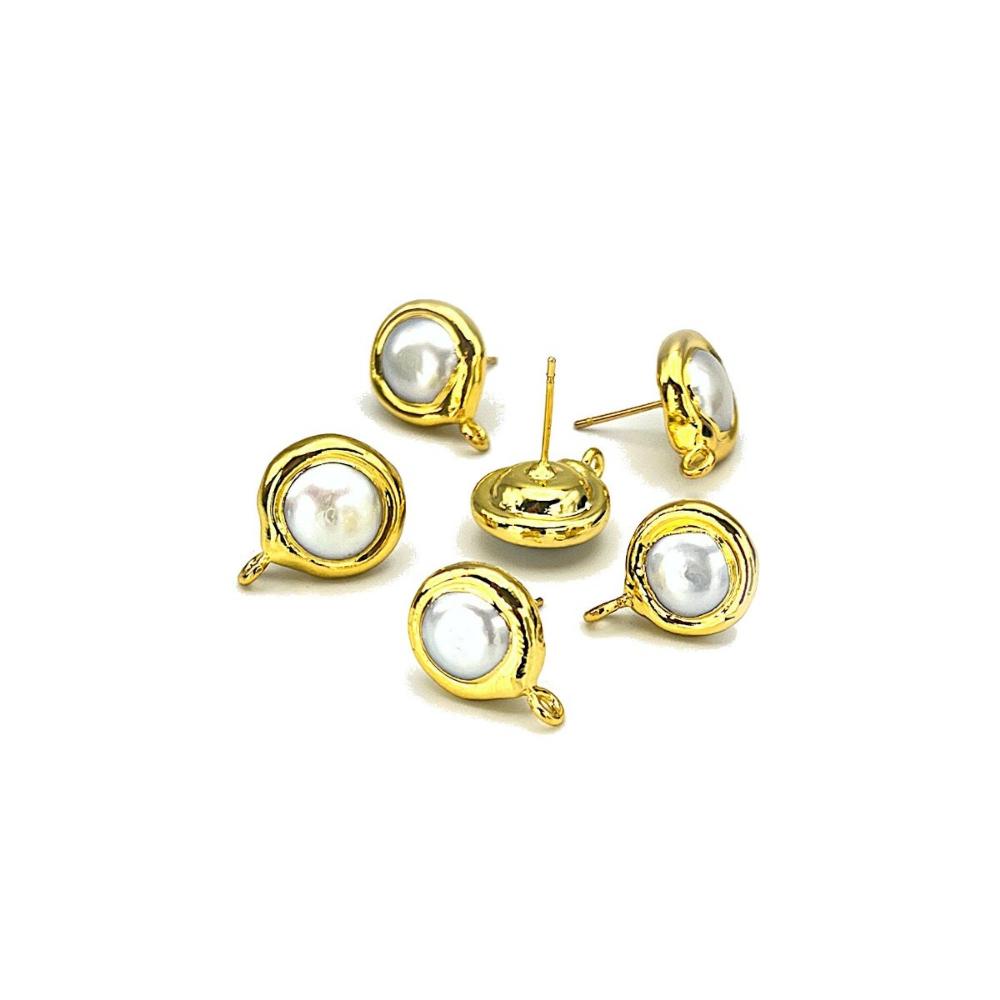 Pearl Stud Earring Findings with Loop, Cultured Pearl Earrings for Making Drop & Dangle Earrings, 18K Gold Plated with Nickel and Lead-Free - UniqueBeadsNY