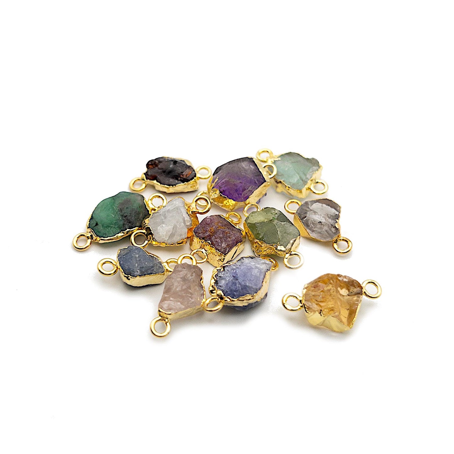 Raw Gemstone Connector, 2PCs Rough Cut Birthstone Charm 24K Gold Plated, for DIY Handmade Birthstone Jewelry Gifts & Crafting