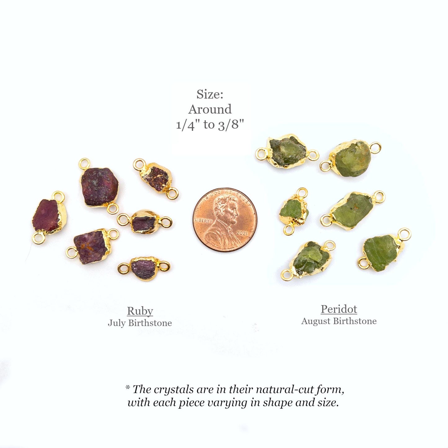 Raw Gemstone Connector, 2PCs Rough Cut Birthstone Charm 24K Gold Plated, for DIY Handmade Birthstone Jewelry Gifts & Crafting