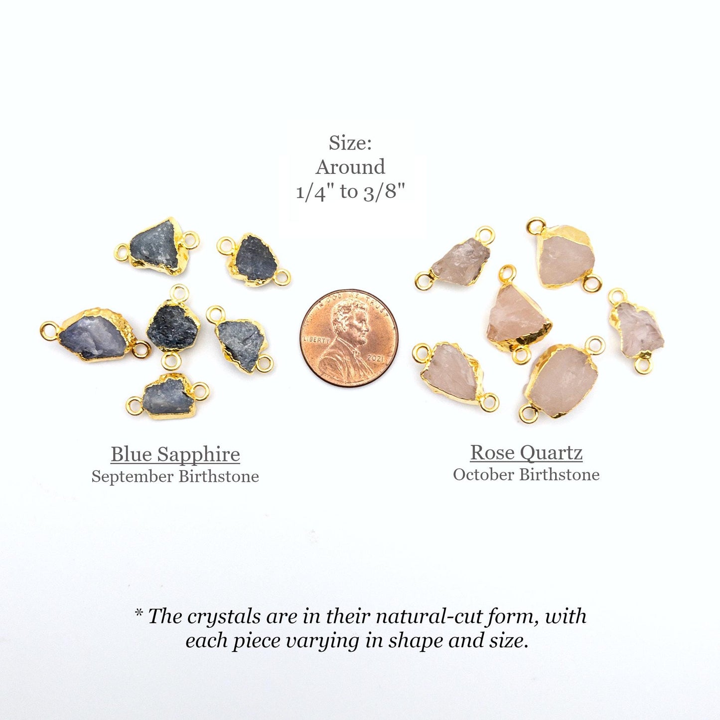 Raw Gemstone Connector, 2PCs Rough Cut Birthstone Charm 24K Gold Plated, for DIY Handmade Birthstone Jewelry Gifts & Crafting