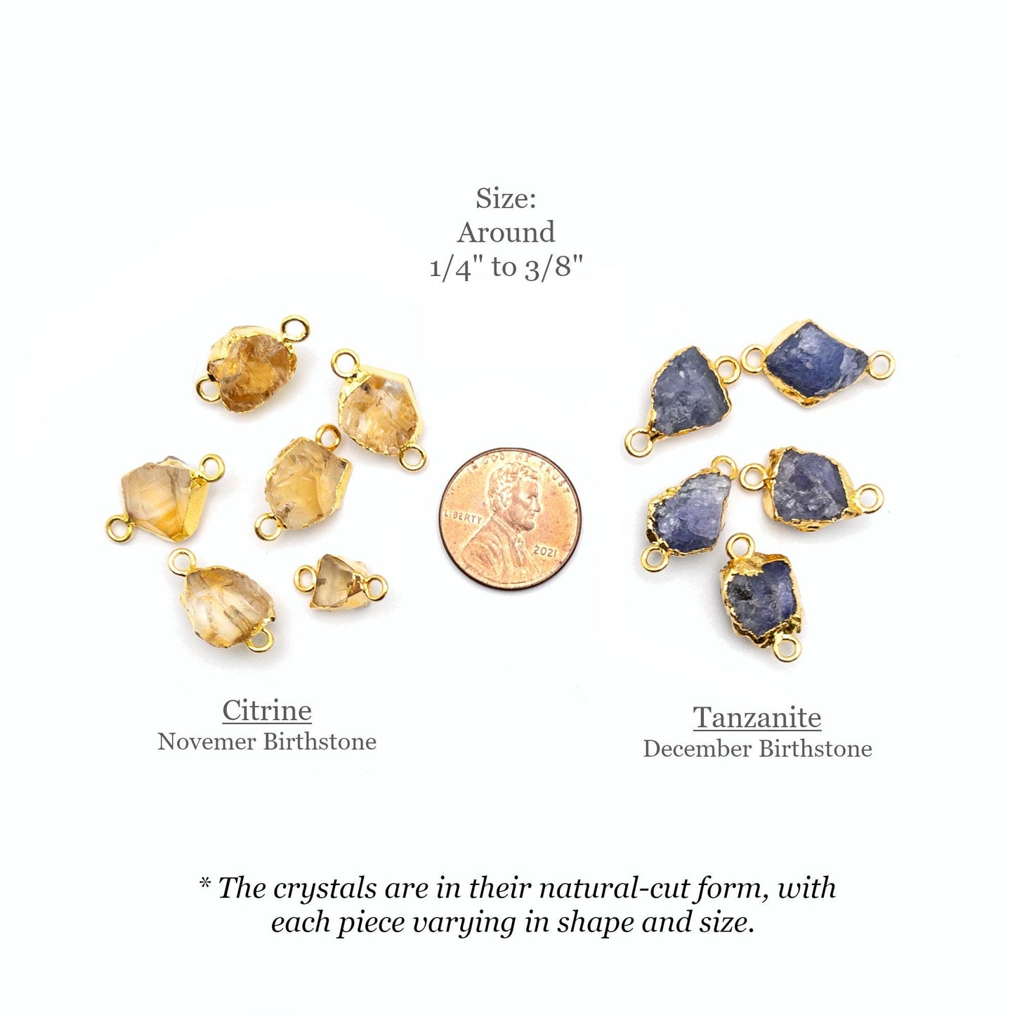 Raw Gemstone Connector, 2PCs Rough Cut Birthstone Charm 24K Gold Plated, for DIY Handmade Birthstone Jewelry Gifts & Crafting