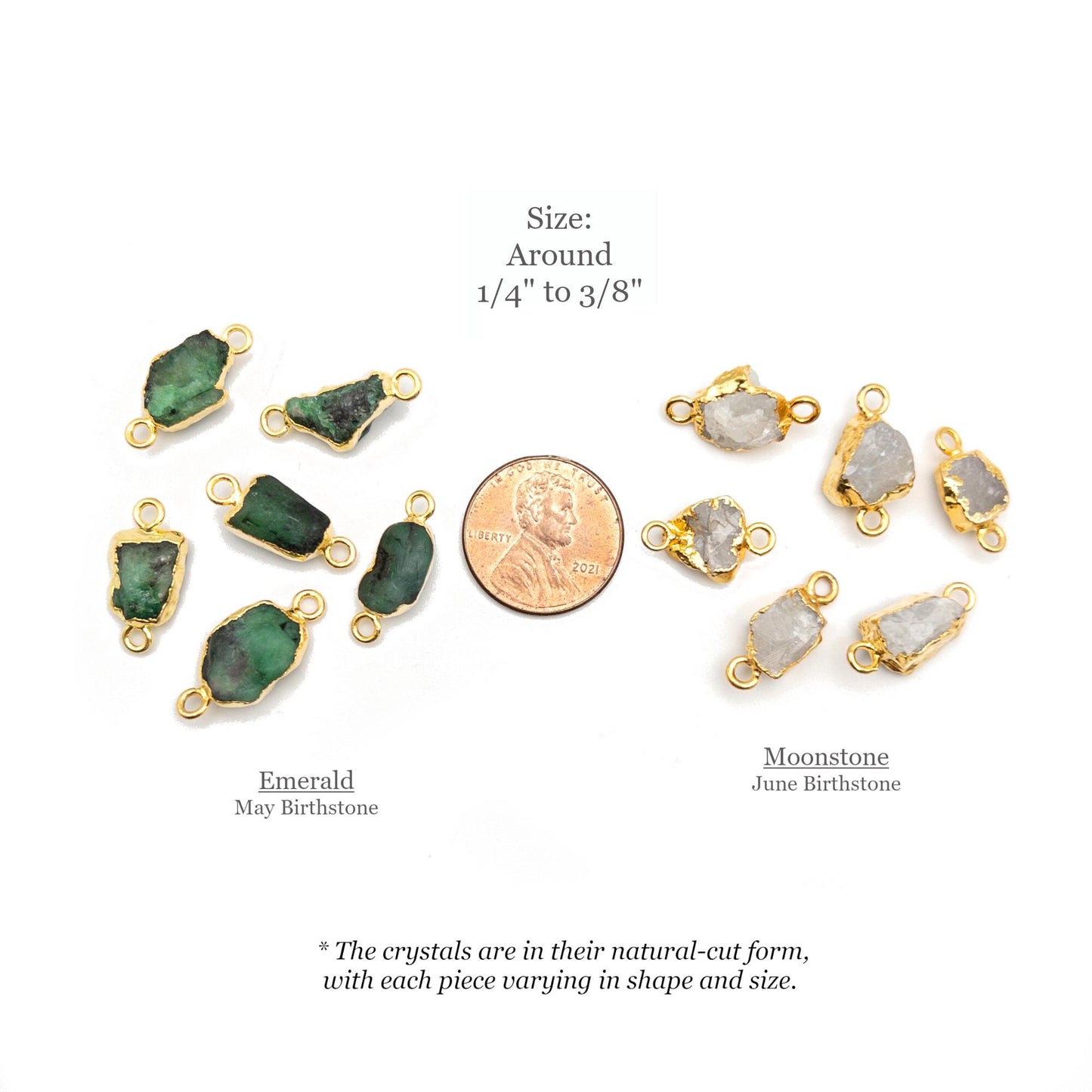 Raw Gemstone Connector, 2PCs Rough Cut Birthstone Charm 24K Gold Plated, for DIY Handmade Birthstone Jewelry Gifts & Crafting