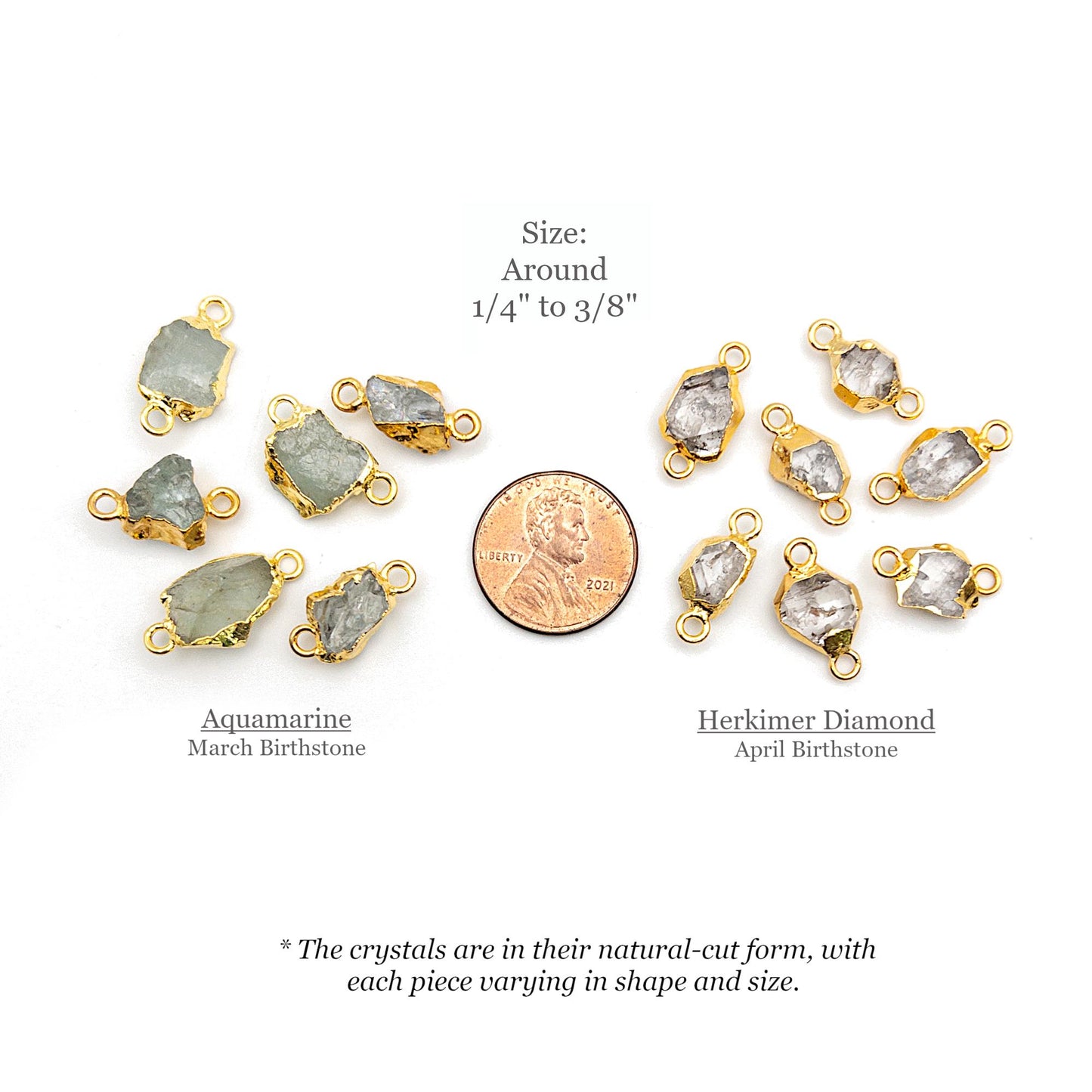 Raw Gemstone Connector, 2PCs Rough Cut Birthstone Charm 24K Gold Plated, for DIY Handmade Birthstone Jewelry Gifts & Crafting