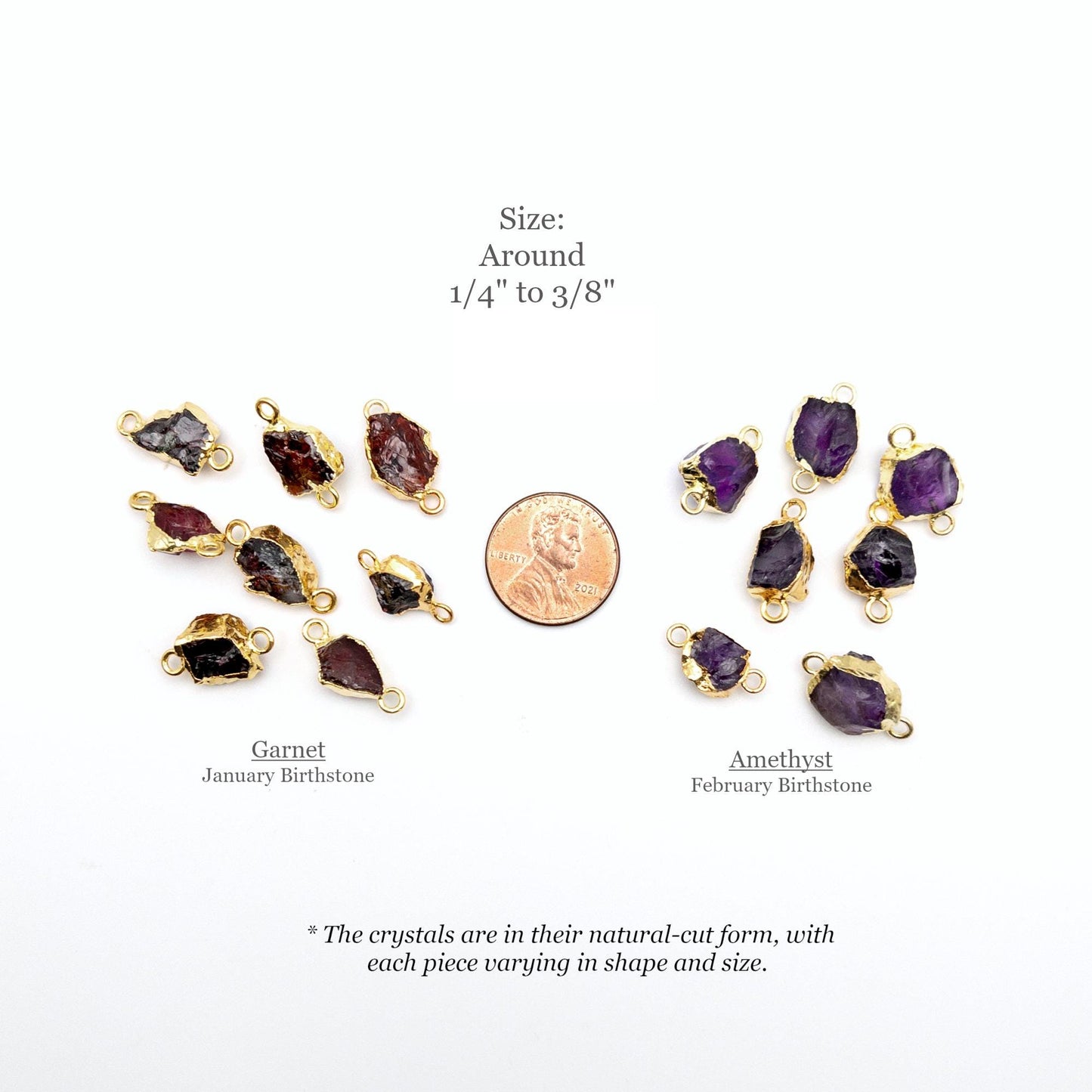 Raw Gemstone Connector, 2PCs Rough Cut Birthstone Charm 24K Gold Plated, for DIY Handmade Birthstone Jewelry Gifts & Crafting