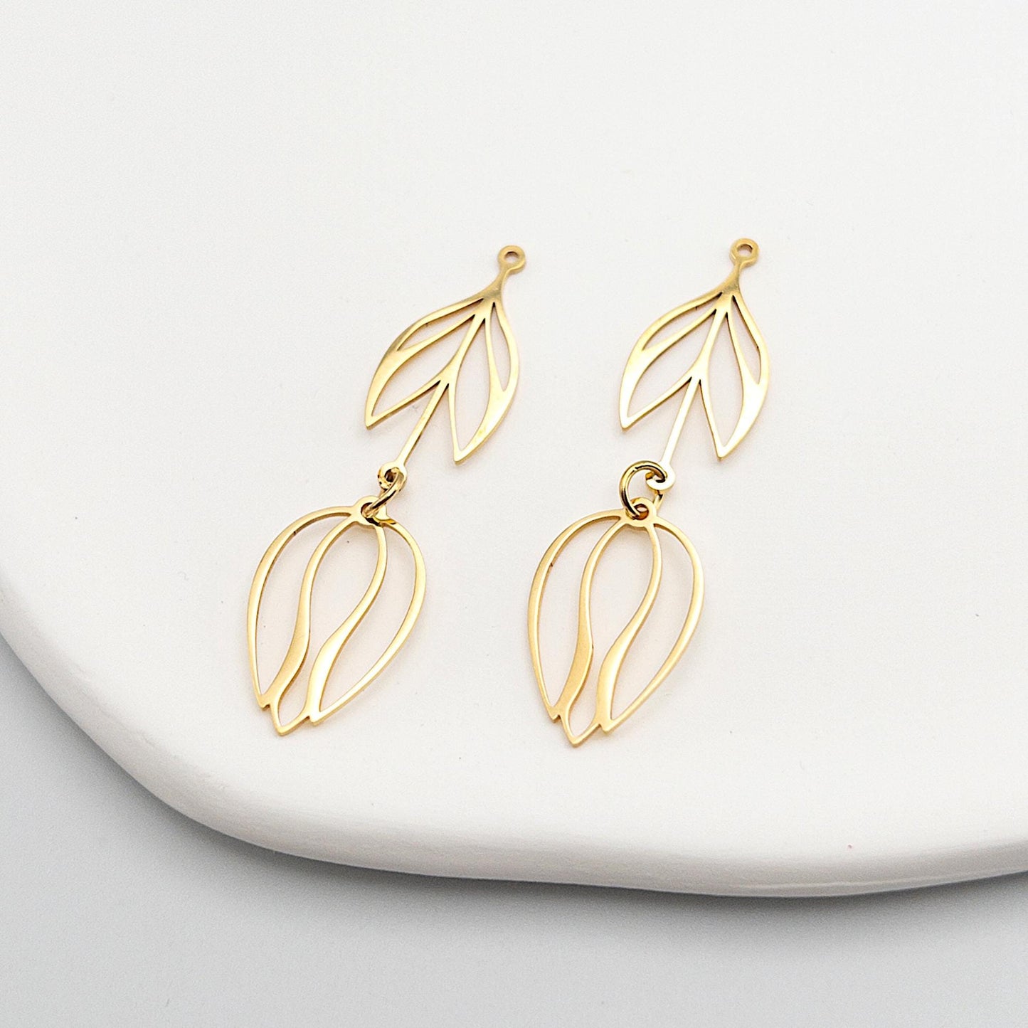 Tulip Flower Pendants, Metal Bezel Frame Settings for UV Resin Jewelry and Clay Jewelry, Floral Resin Jewelry, 316L Steel, PVD Gold Plated