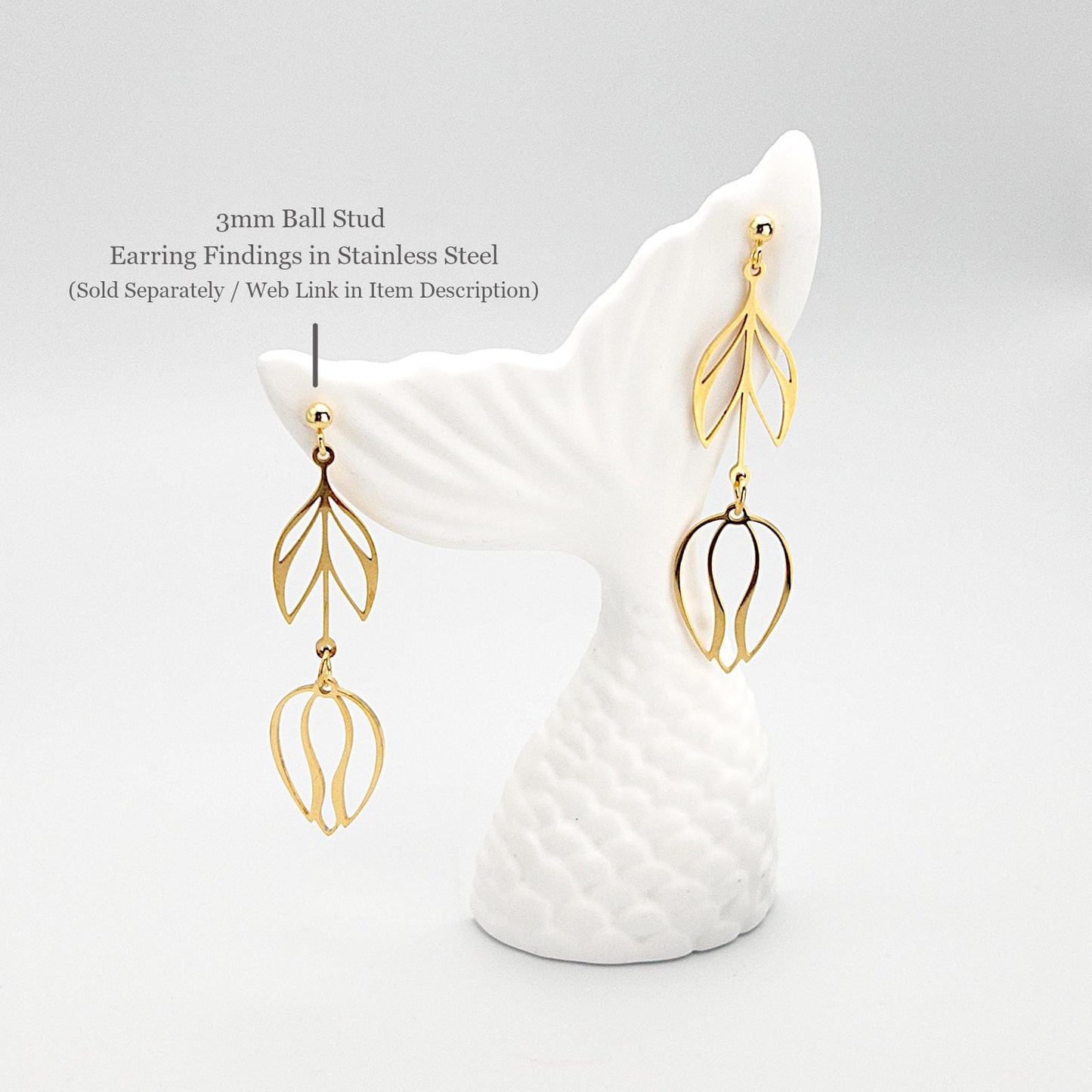 Tulip Flower Pendants, Metal Bezel Frame Settings for UV Resin Jewelry and Clay Jewelry, Floral Resin Jewelry, 316L Steel, PVD Gold Plated