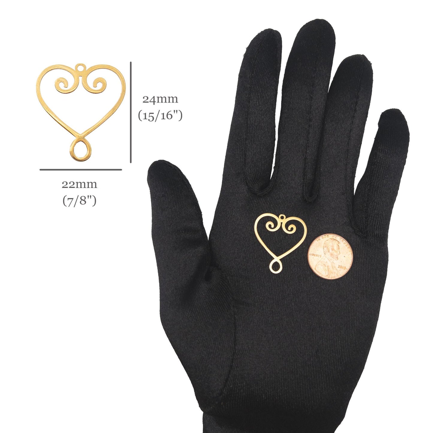 Heart Pendants, 2PCs+ Filigree Heart Charm Made in 316L Steel and 18K PVD Gold Plating, Great for DIY Jewelry, Beading, and Crafting