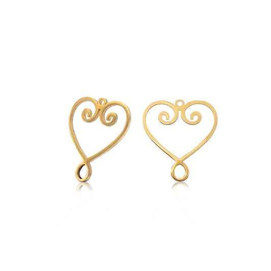 Heart Pendants, 2PCs+ Filigree Heart Charm Made in 316L Steel and 18K PVD Gold Plating, Great for DIY Jewelry, Beading, and Crafting