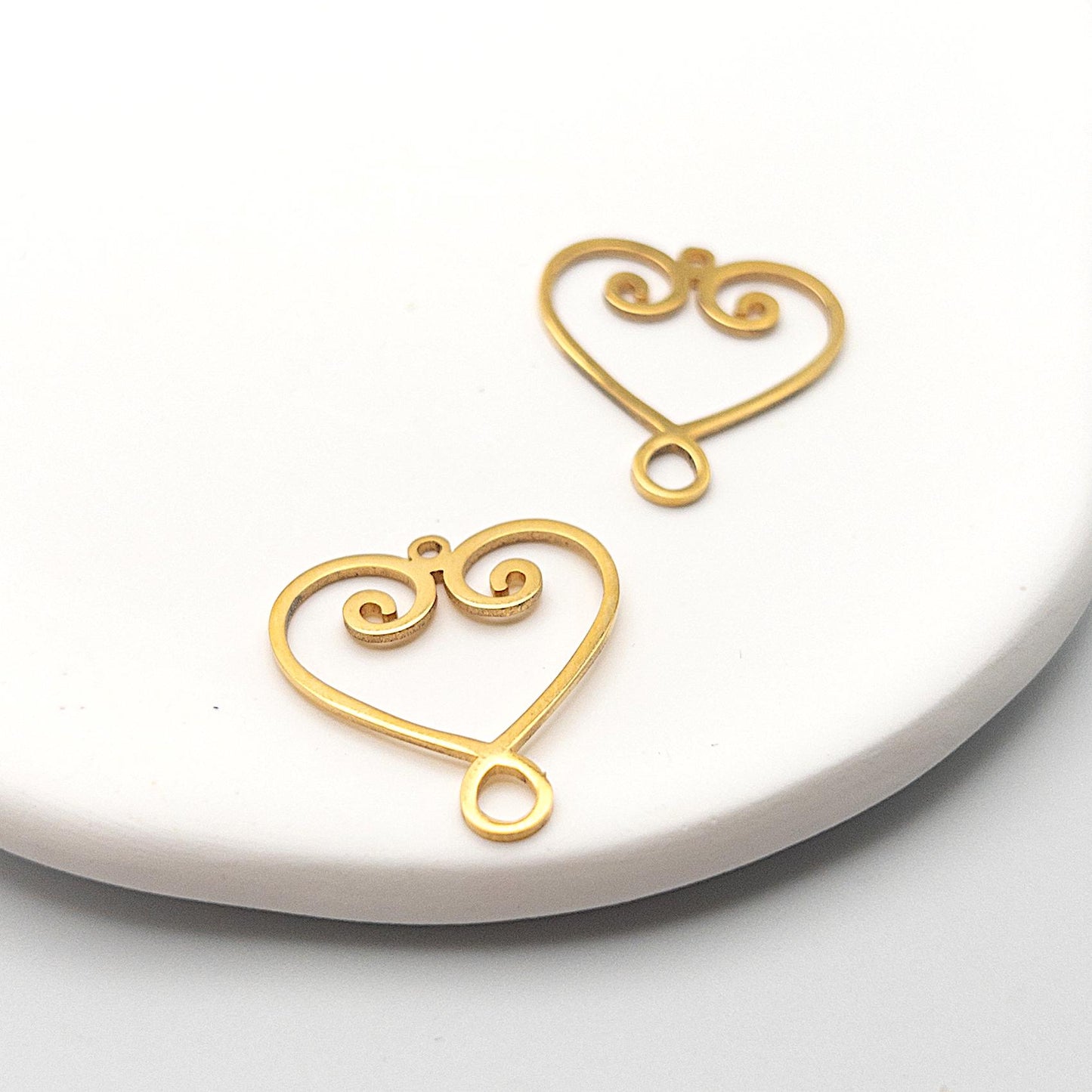 Heart Pendants, 2PCs+ Filigree Heart Charm Made in 316L Steel and 18K PVD Gold Plating, Great for DIY Jewelry, Beading, and Crafting