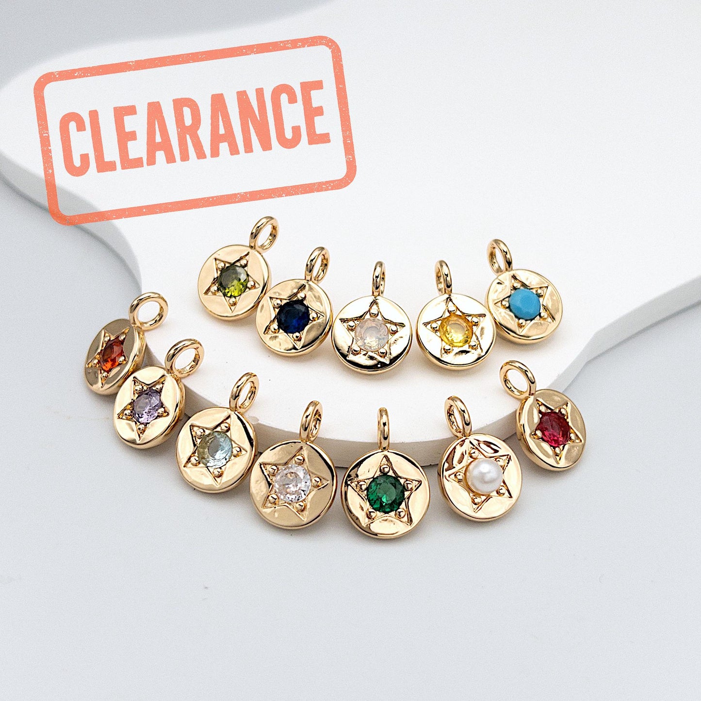 Birthstone Pendants, 1 PC Round CZ Charms with 12 Birthstone Colors, Hypoallergenic Stainless Steel with 14K Gold PVD Plating