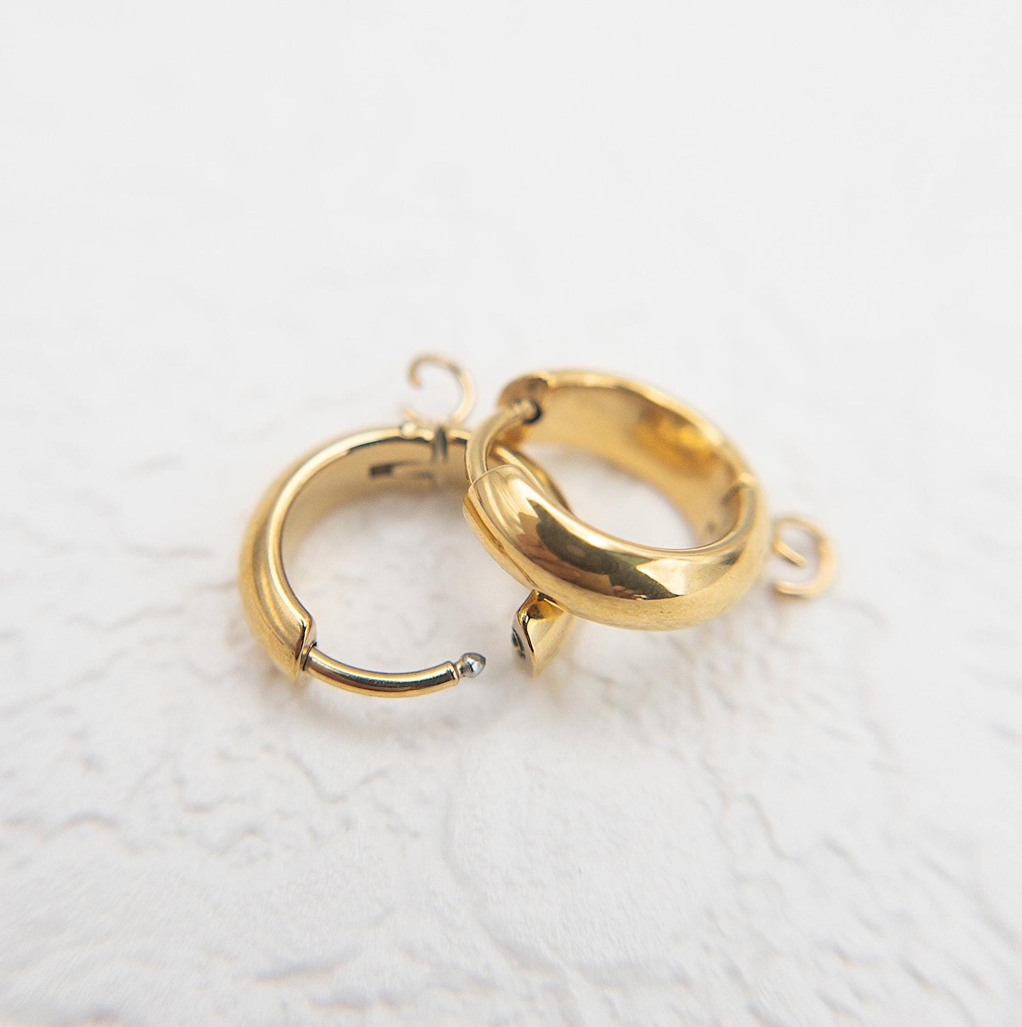 Chunky Hoop Earring Findings, 10PCs+ Hypoallergenic Surgical Steel in Anti-tarnish 18K Gold PVD Plating, Hoop Earrings with Loop for DIY