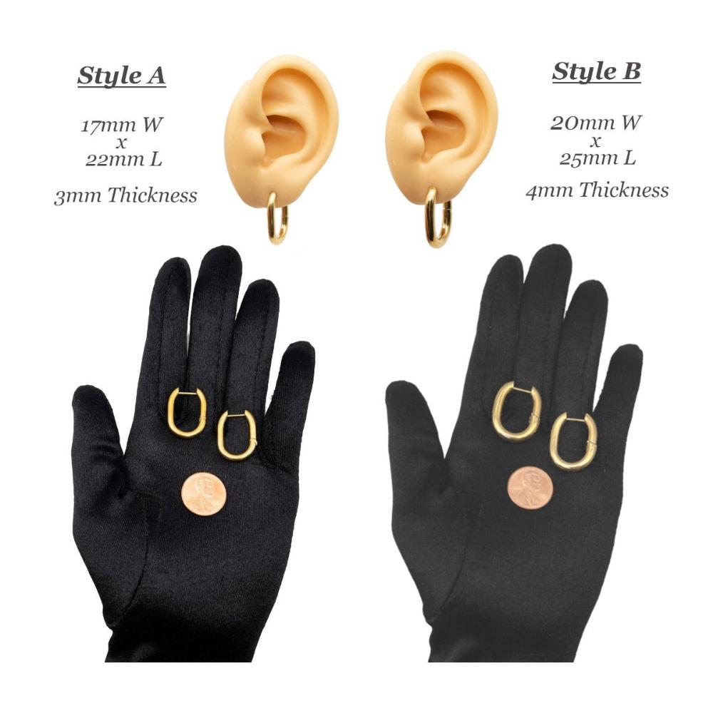 One-Touch Chunky Rectangle Hoop Earrings, Paperclip Huggie Hoops, Surgical Stainless Steel Earrings in PVD Gold Plating/ 10 PCs (STER0029G) - UniqueBeadsNY